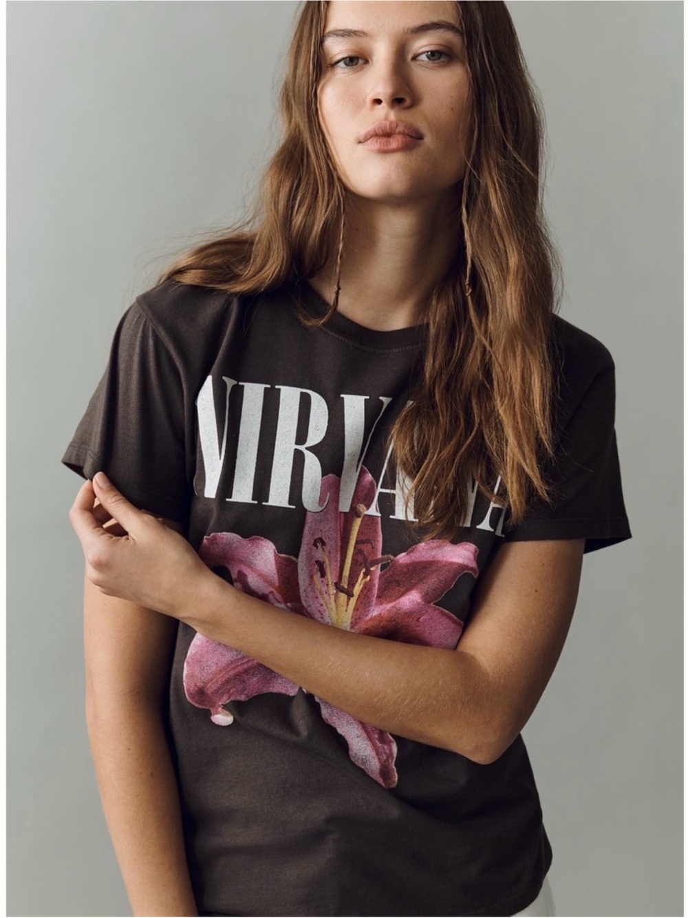 Letluv Anthropologie Nirvana Tee with Pink Floral Graphic